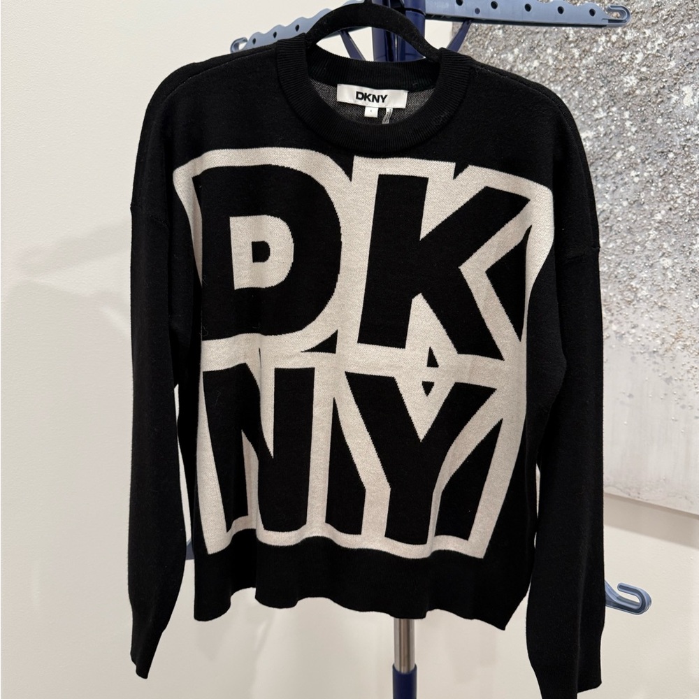 DKNY Bold Black and White Crew Neck Sweater